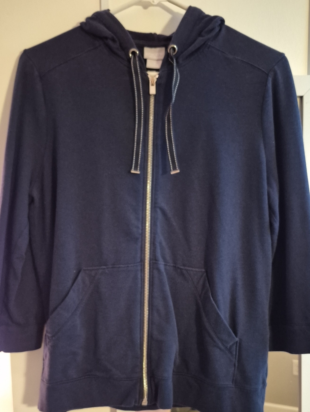 Chicos Women's Navy Zip-Up Hoodie Sweater
